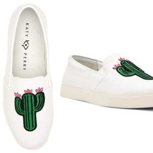 Katy Perry Cactus Sequins Slip-on Sneakers  Size 7.5 White